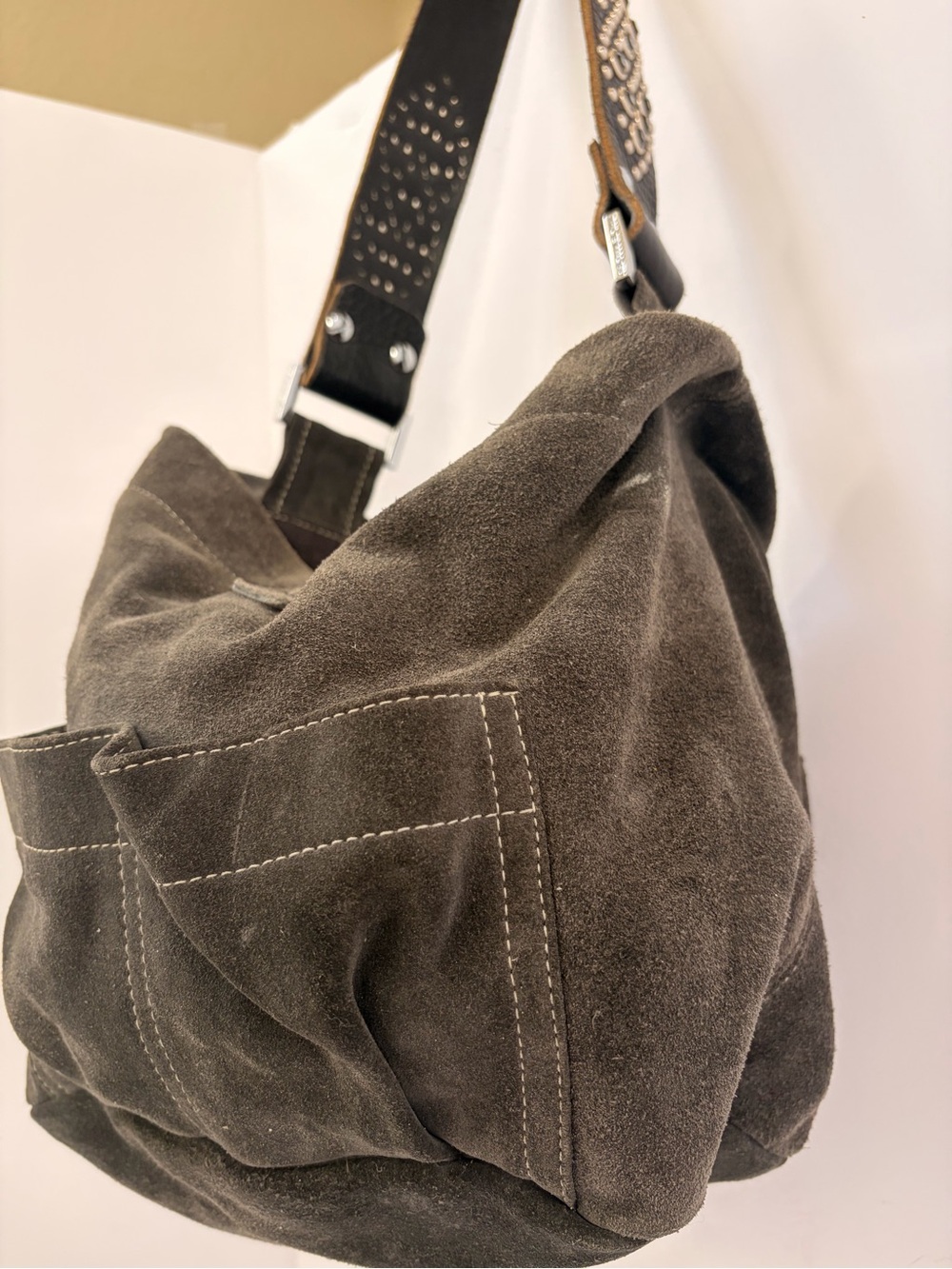Tylie Malibu Grey Suede Hobo with Studded Strap